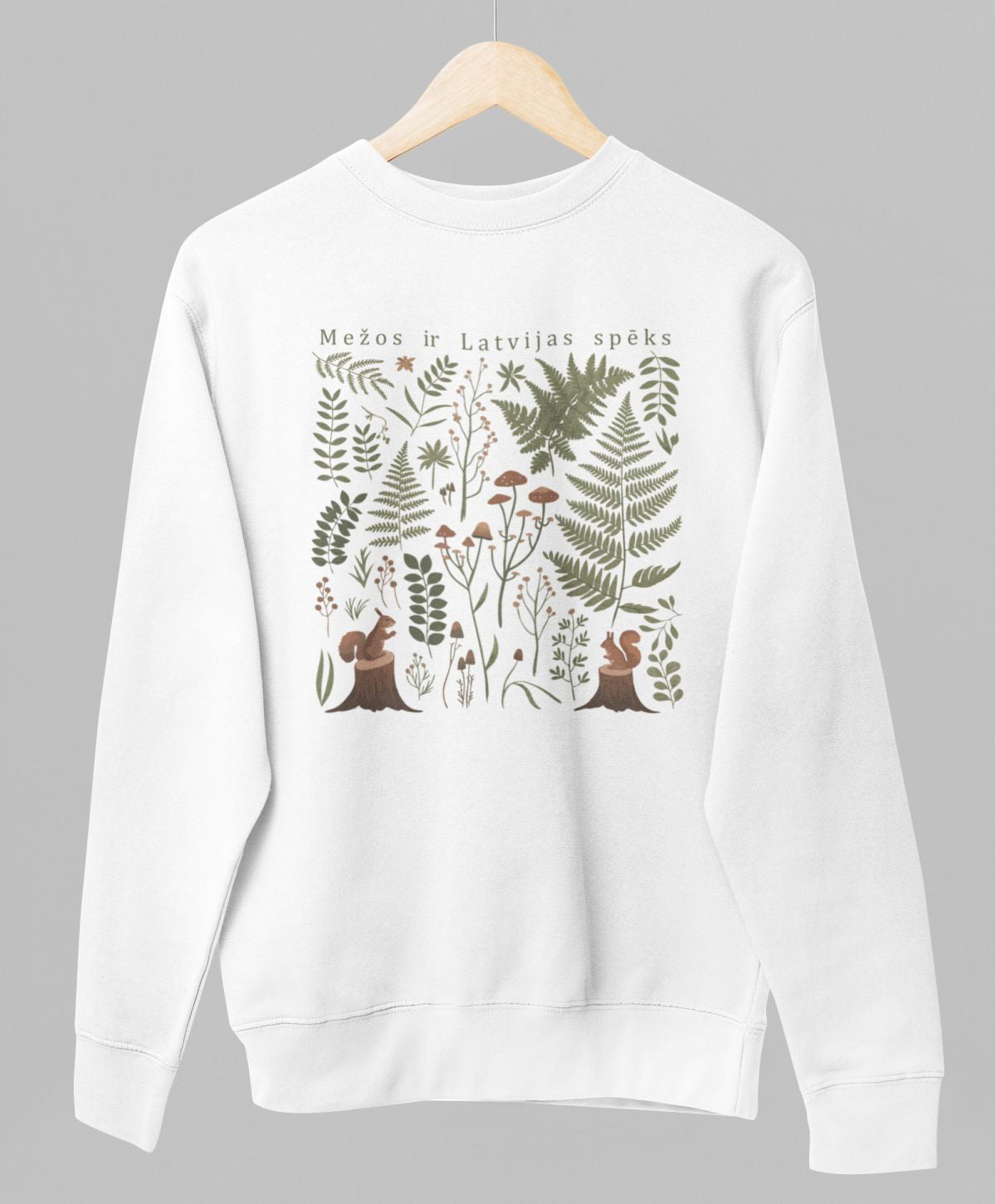 Balts UNISEX džemperis bez kapuces "Latvijas mežs"