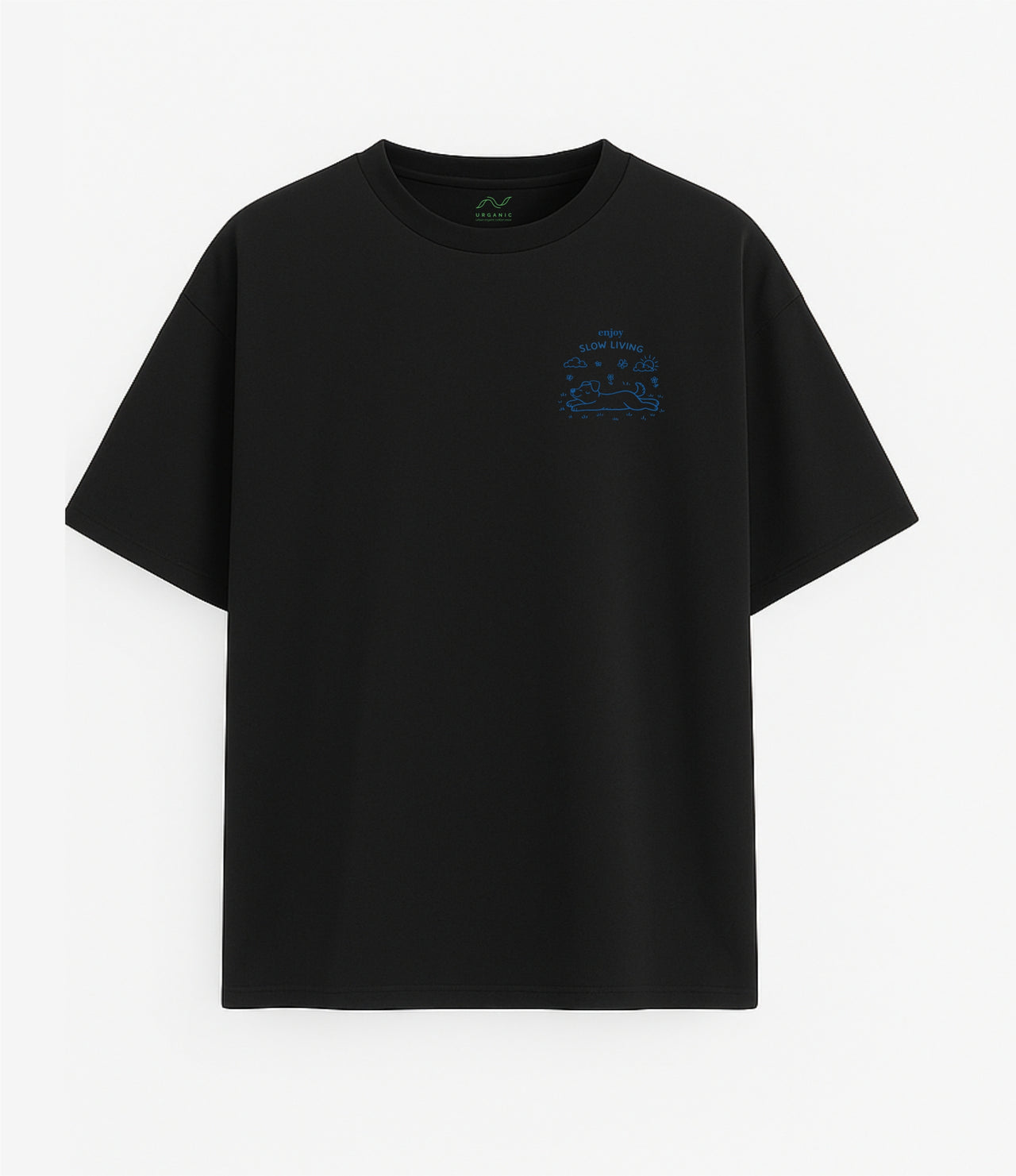 Oversized black T-shirt "Enjoy slow living"