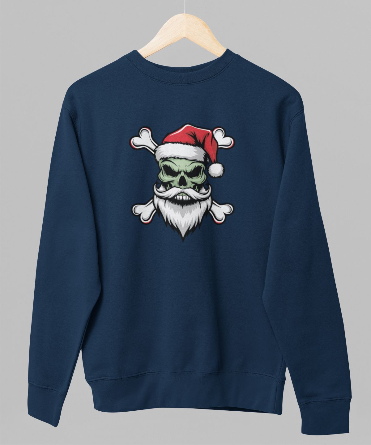 Zils UNISEX džemperis bez kapuces "Ziemassvētku galvaskauss"