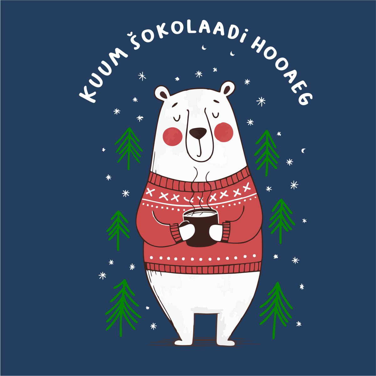 Sinine UNISEX pusaer ilma kapuutsita "Kuum šokolaadi hooaeg"