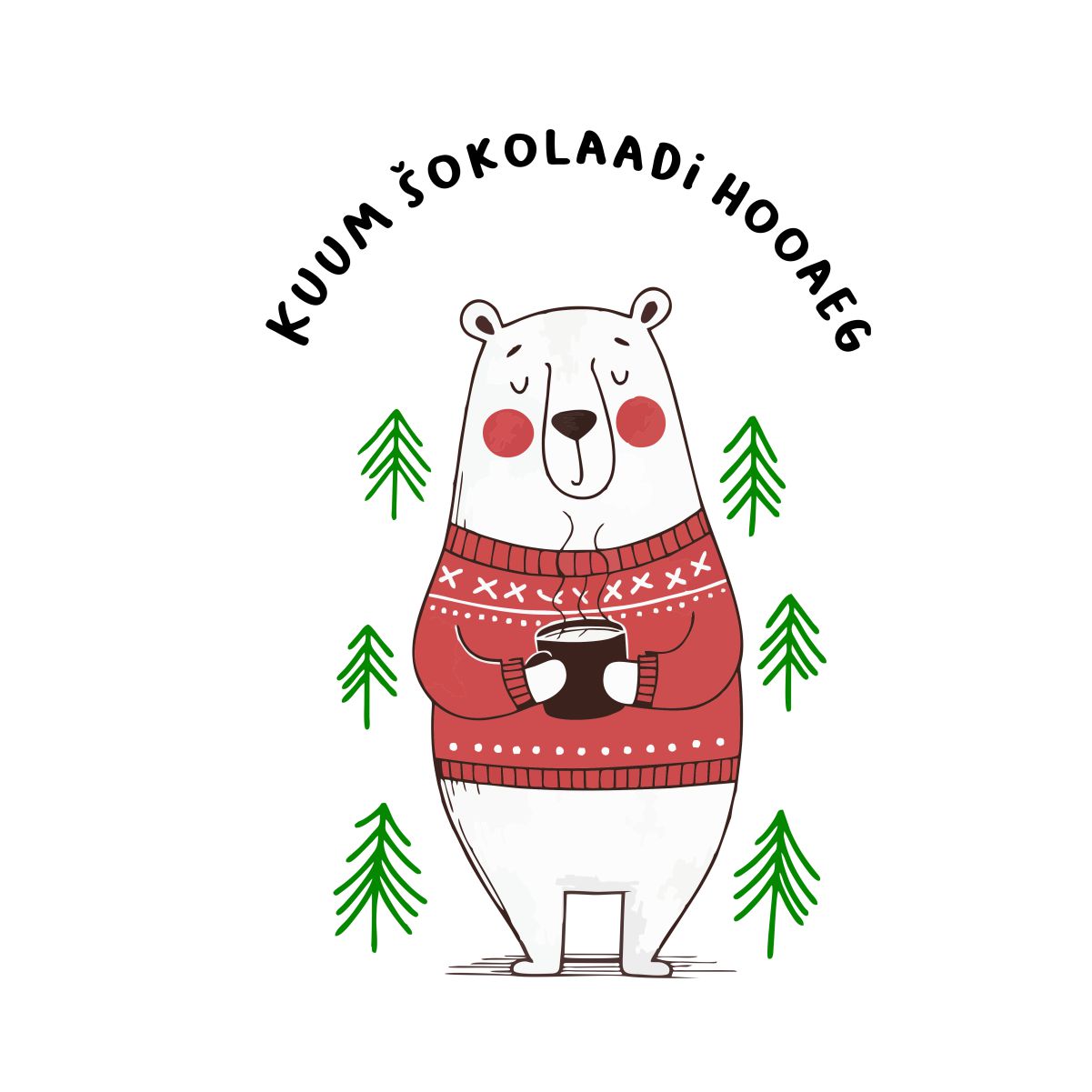 Valge UNISEX pusaer ilma kapuutsita "Kuum šokolaadi hooaeg"