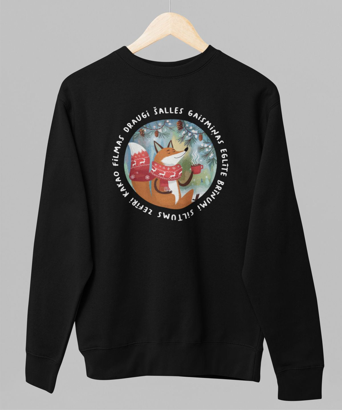 Melns UNISEX džemperis bez kapuces "Ziemassvētku simboli"