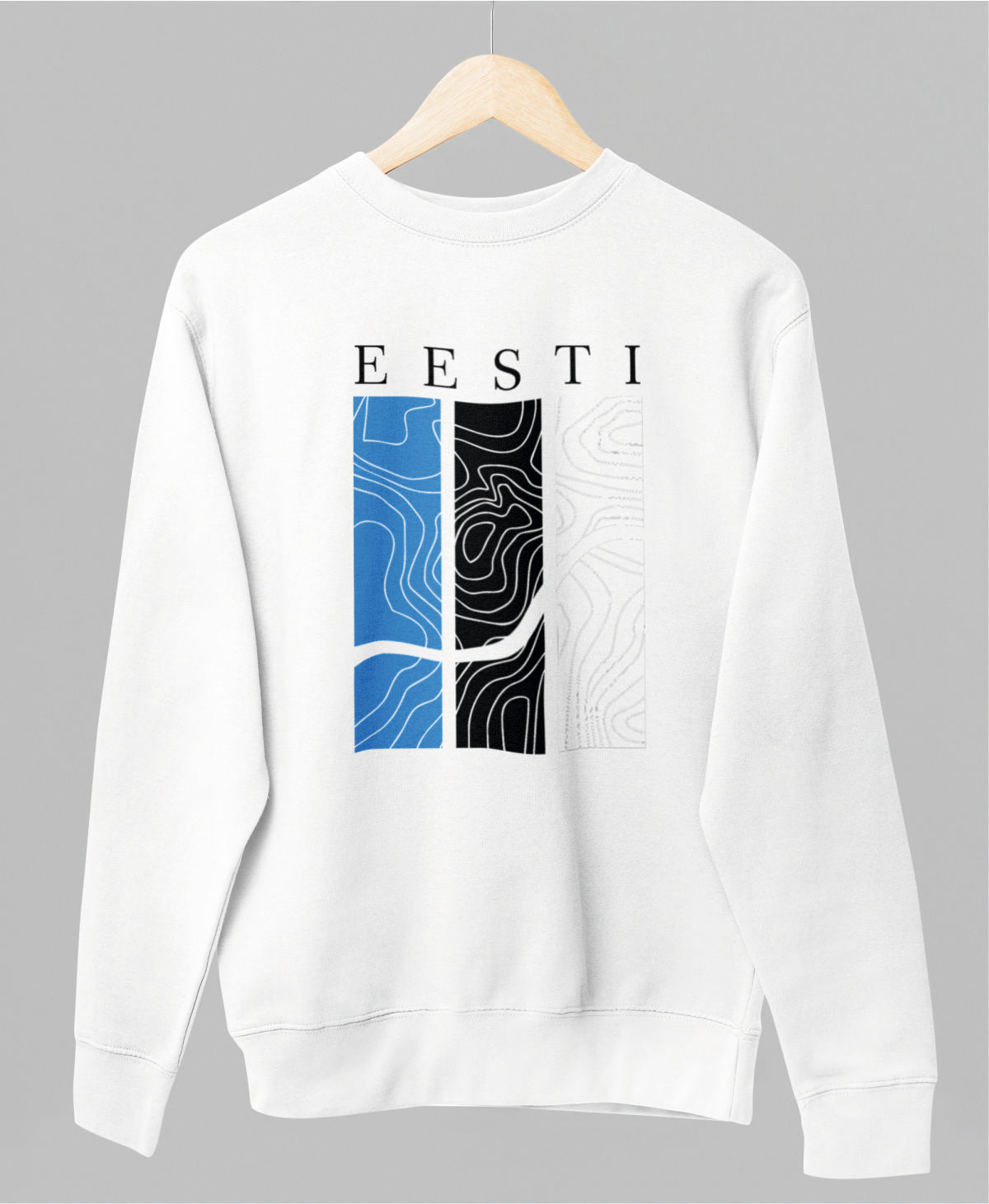 Valge UNISEX dressipluus ilma kapuutsita "Eesti mustrites"