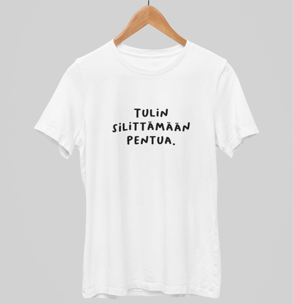 Valkoiset unisex T-paidat "Tulin silittämään pentua."