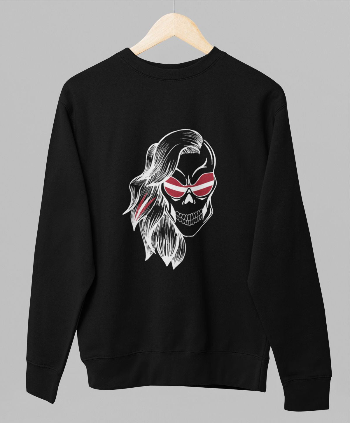 Melns UNISEX džemperis bez kapuces "Latviešu galvaskauss"