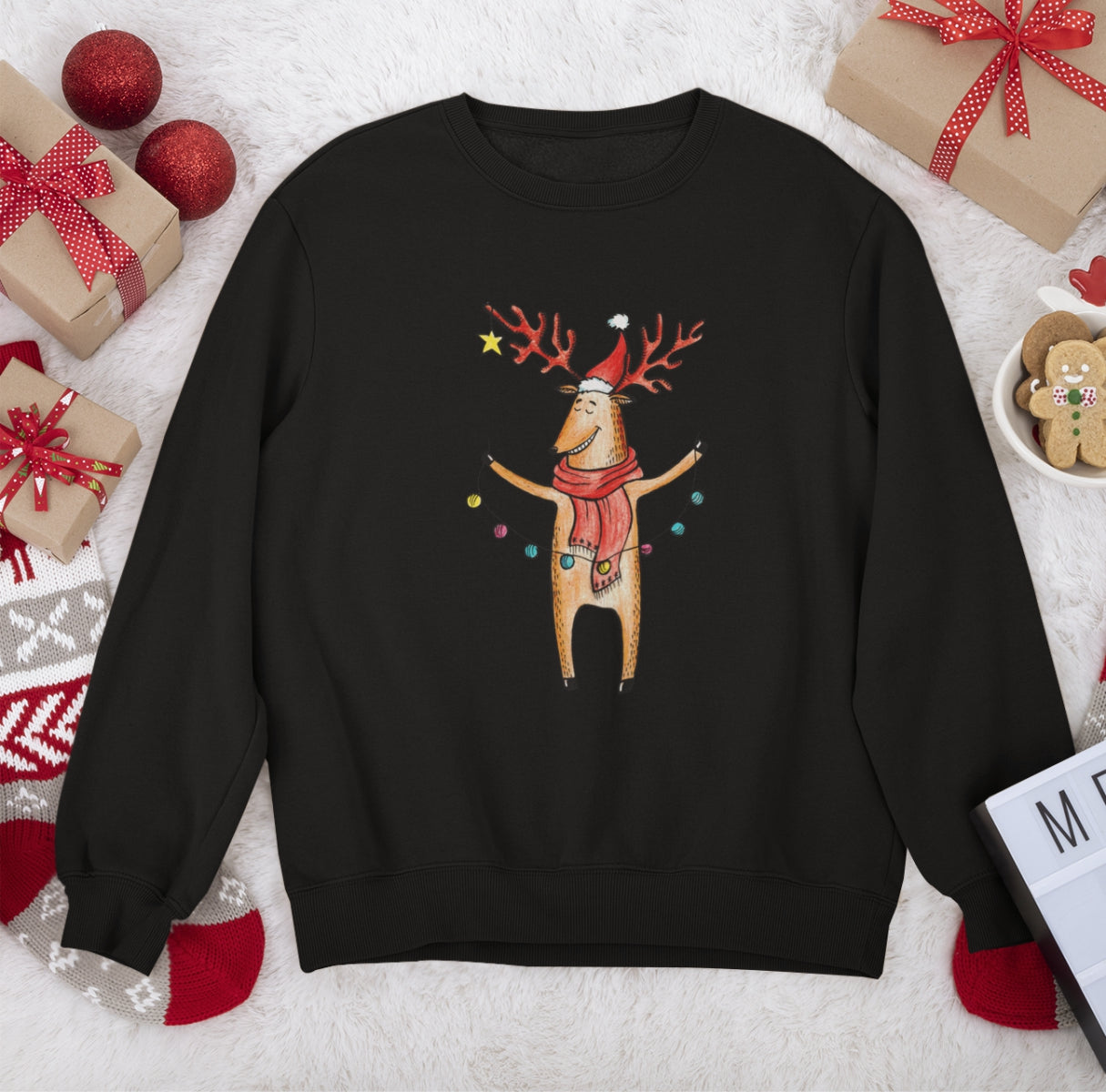 Melns UNISEX džemperis bez kapuces "Briedis"