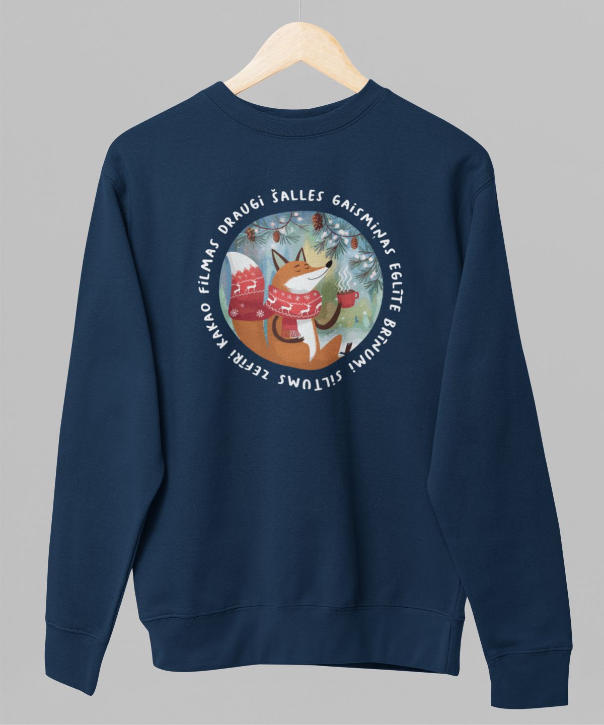 Zils UNISEX džemperis bez kapuces "Ziemassvētku simboli"