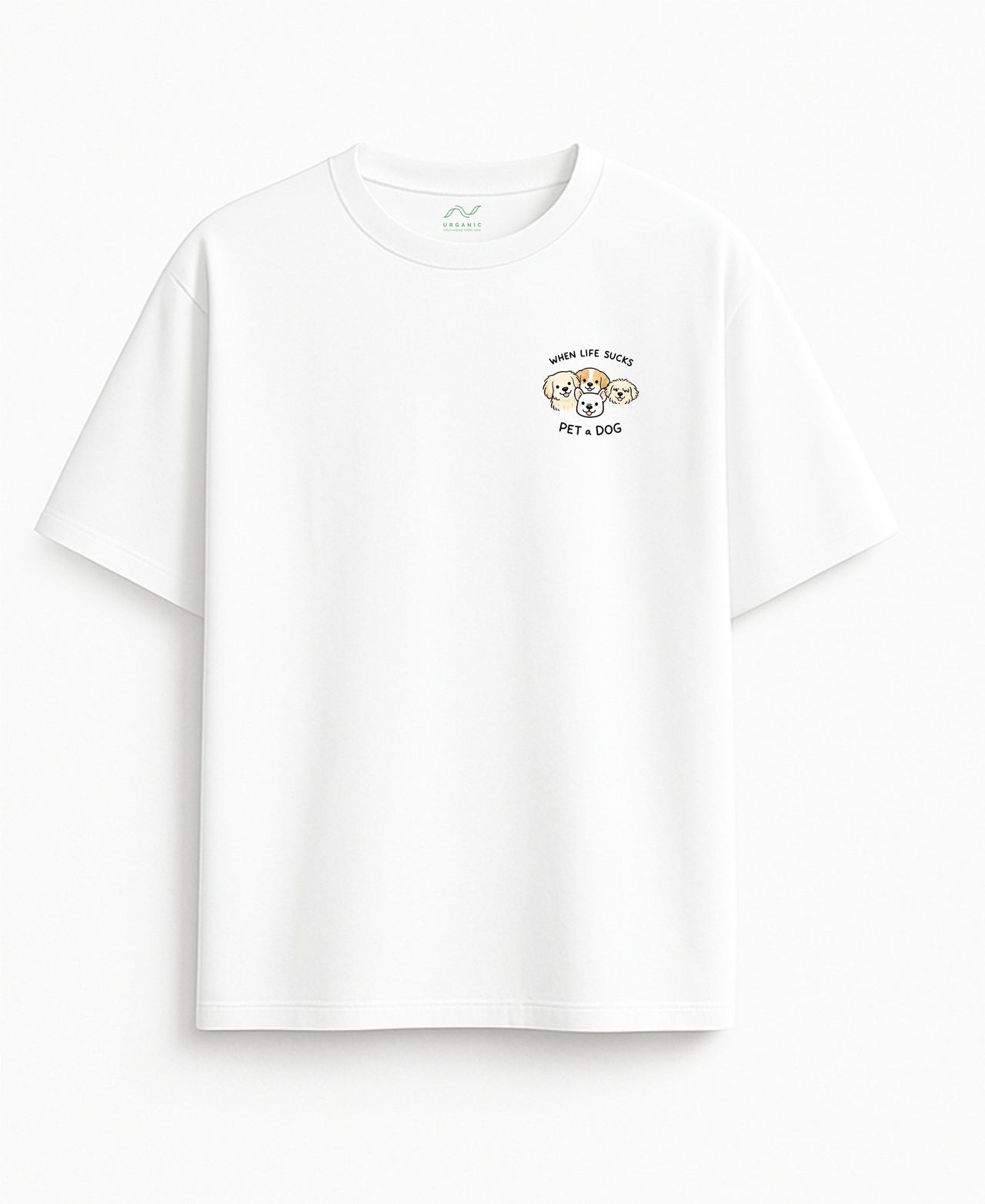 Oversized white T-shirt "Pet a dog"