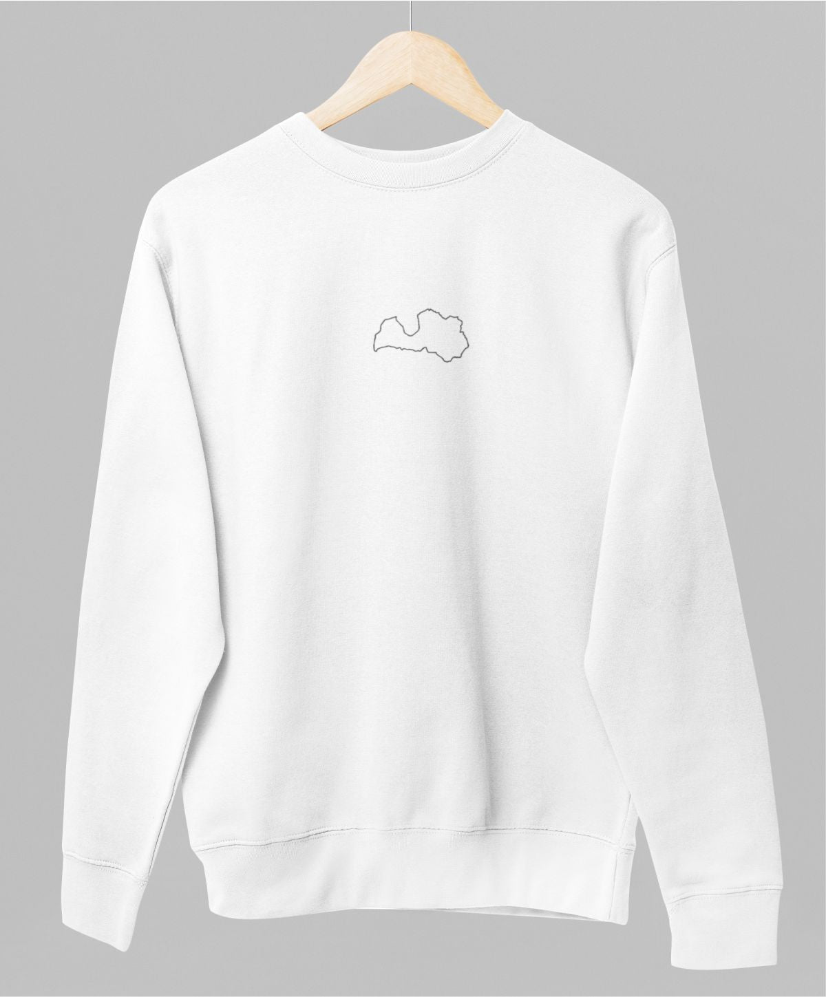 Balts UNISEX džemperis bez kapuces "Latvijas kontūras"