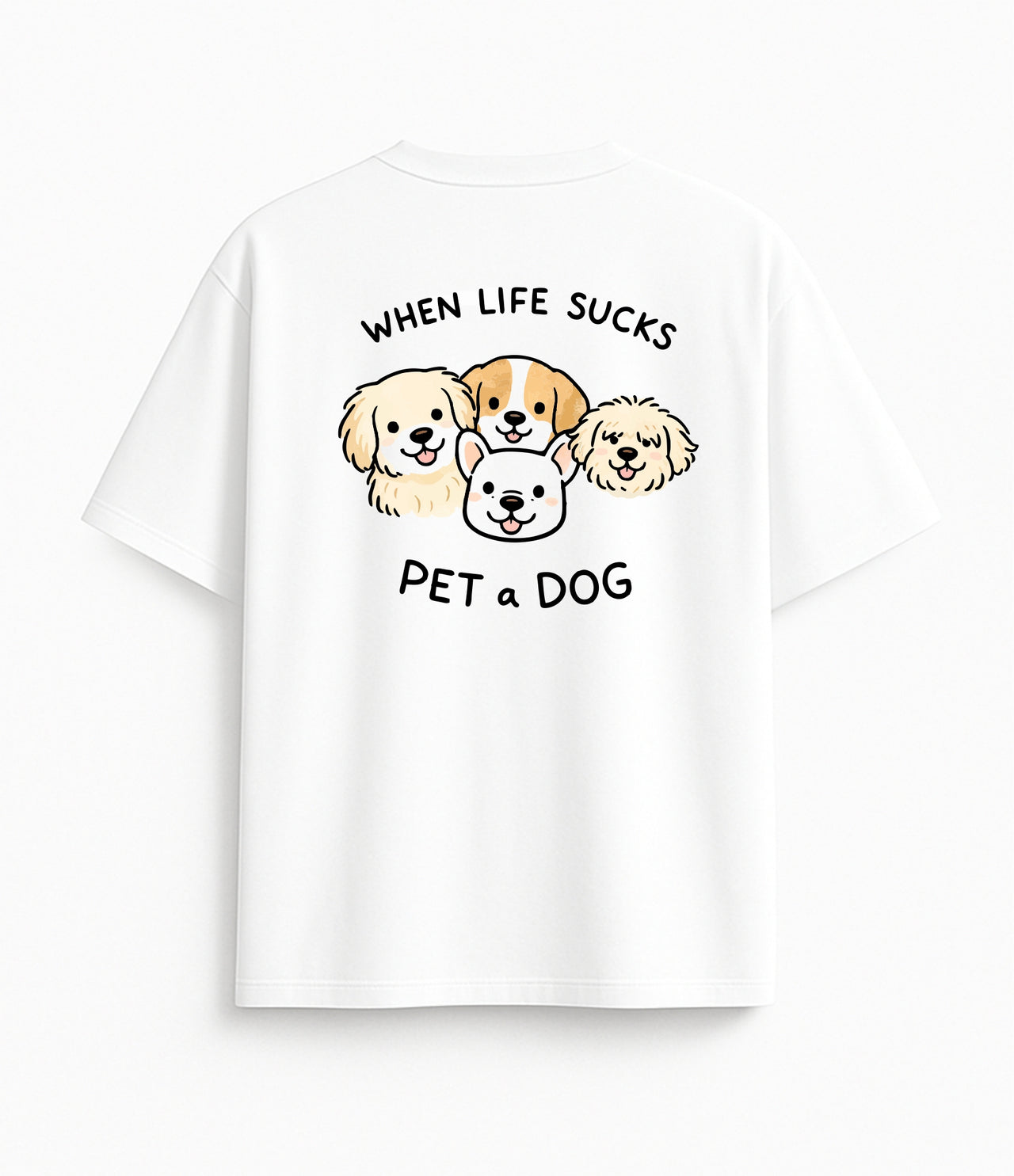 Oversized white T-shirt "Pet a dog"
