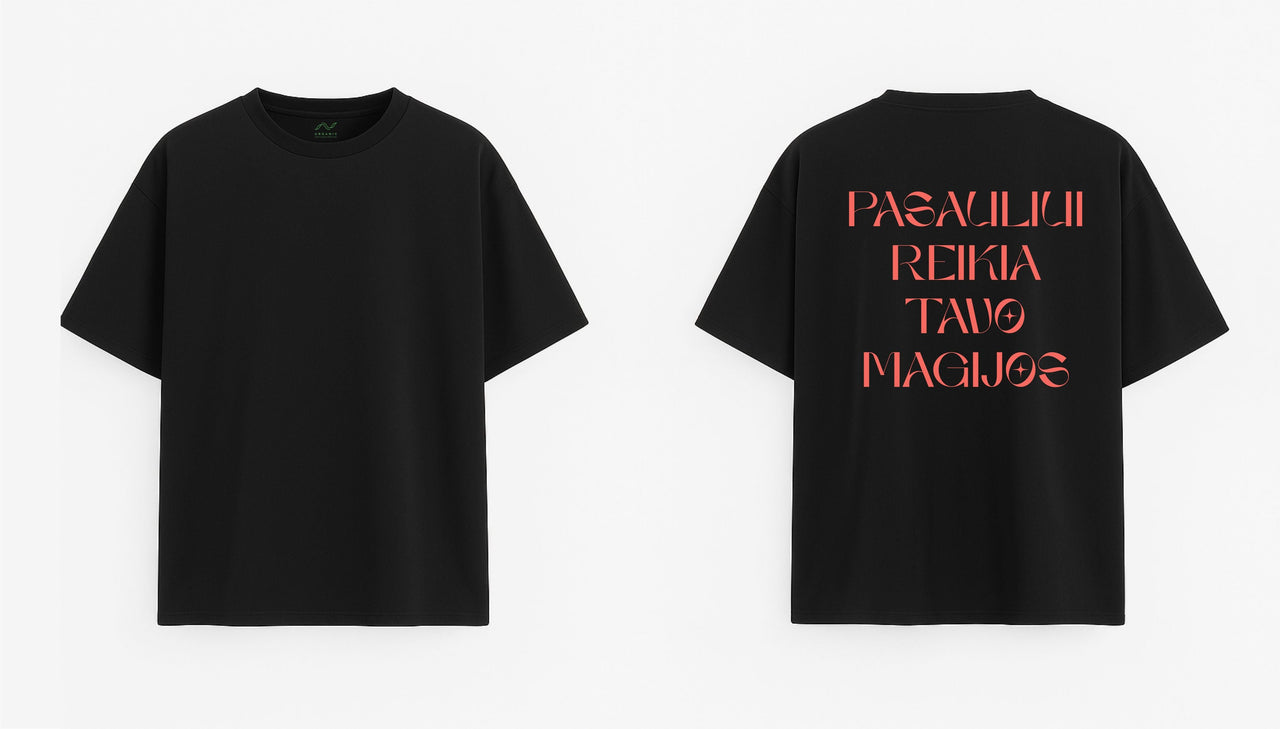 JUODI OVERSIZED MARŠKINĖLIAI "MAGIJA"
