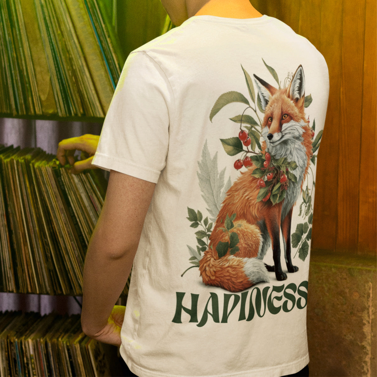 Vit UNISEX T-shirt med ryggtryck “Happiness”