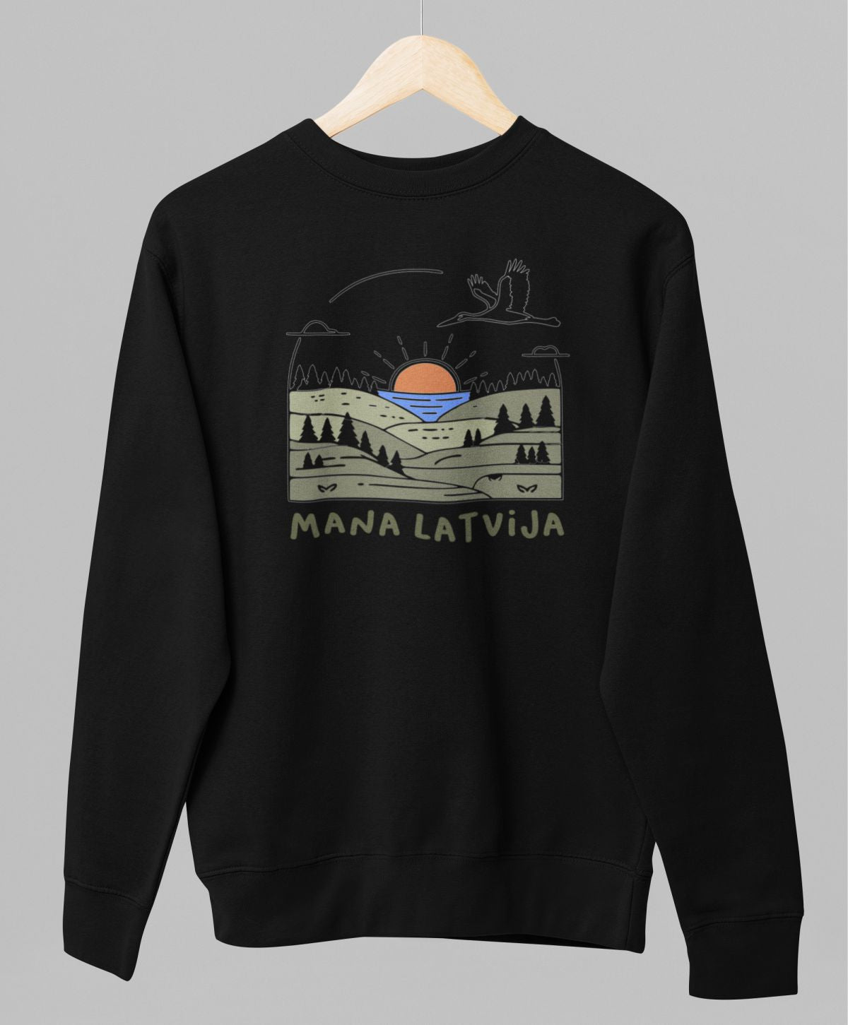 Melns UNISEX džemperis bez kapuces "Mana Latvija"