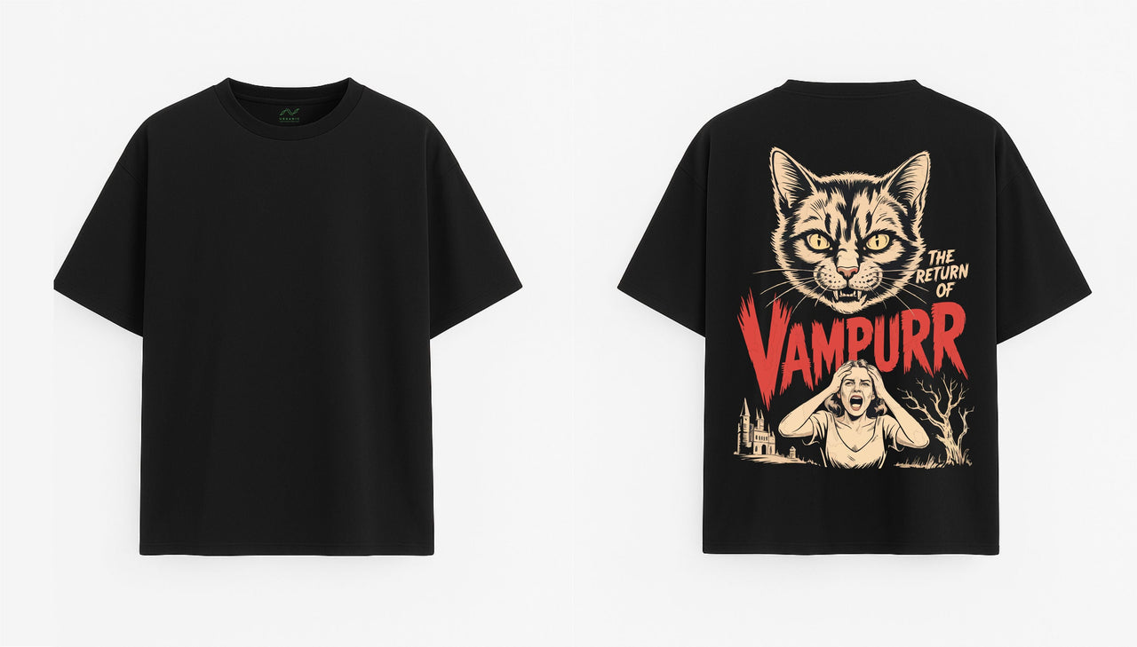 JUODI OVERSIZED MARŠKINĖLIAI "VAMPYRO GRĮŽIMAS"