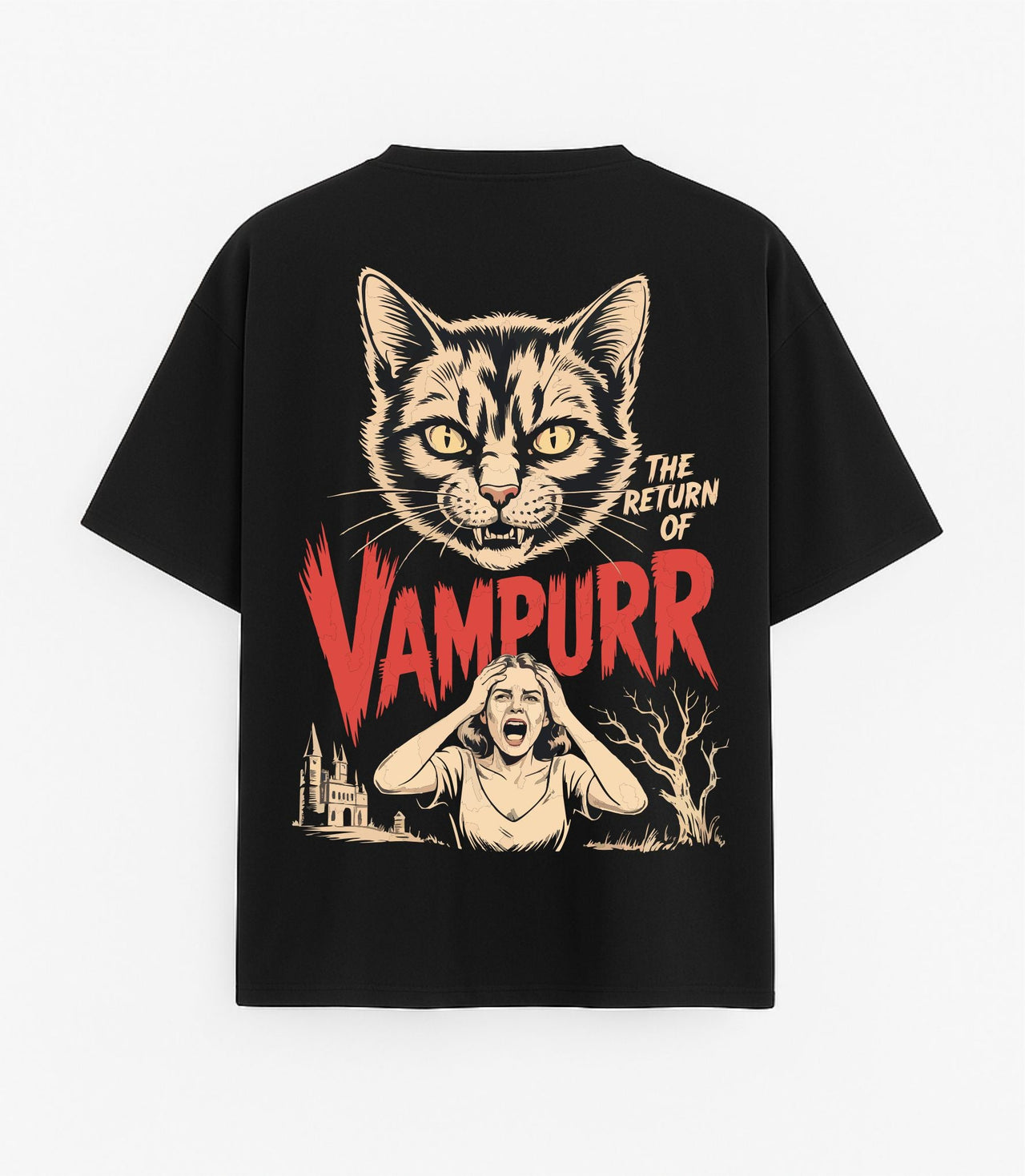 JUODI OVERSIZED MARŠKINĖLIAI "VAMPYRO GRĮŽIMAS"