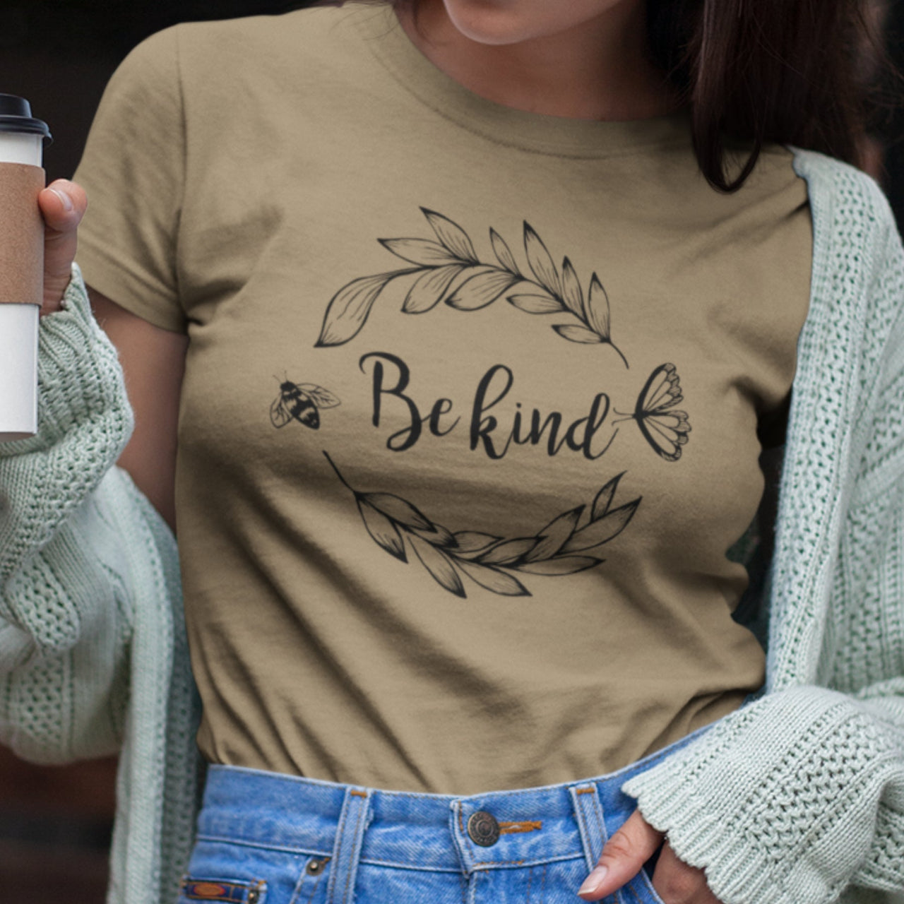 Khaki tričko Be Kind