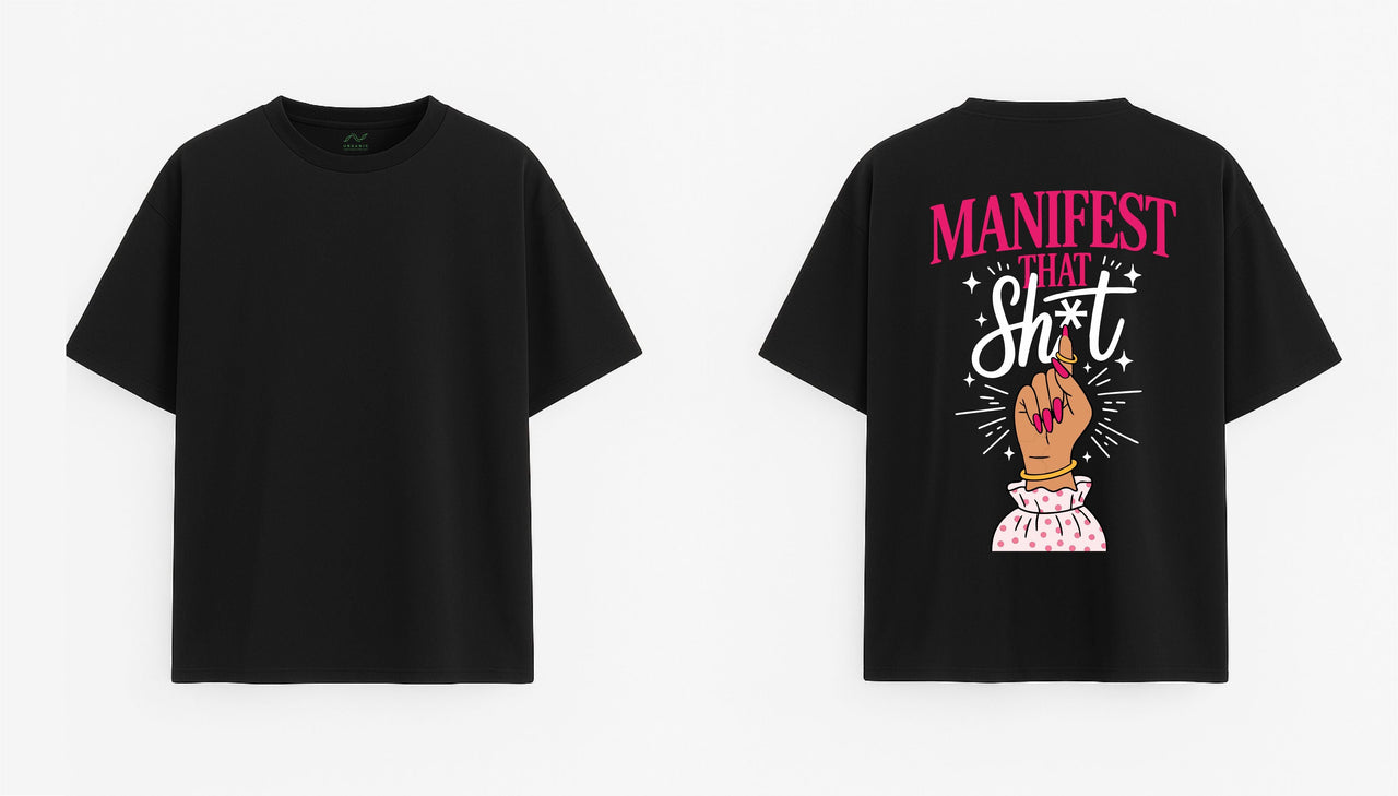 JUODI OVERSIZED MARŠKINĖLIAI "MANIFEST"