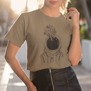 Khaki T-Shirt Spaceman mit Blumen