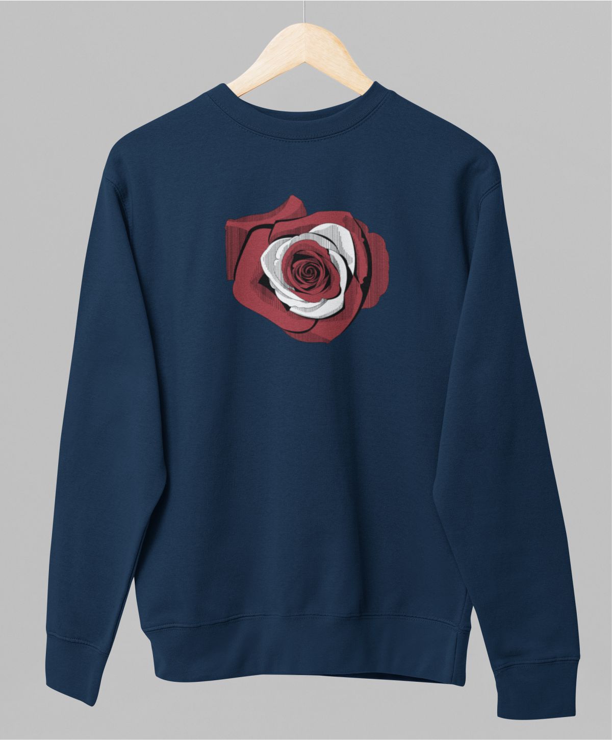 Zils UNISEX džemperis bez kapuces "Latvijas roze"