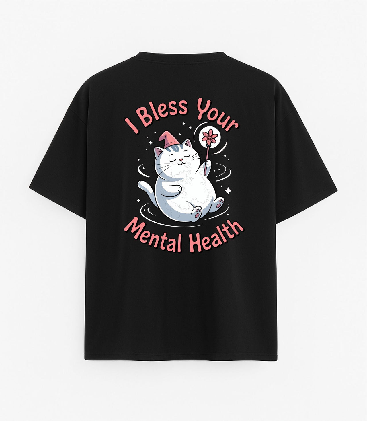 JUODI OVERSIZED MARŠKINĖLIAI "BLESS YOUR MENTAL HEALTH"