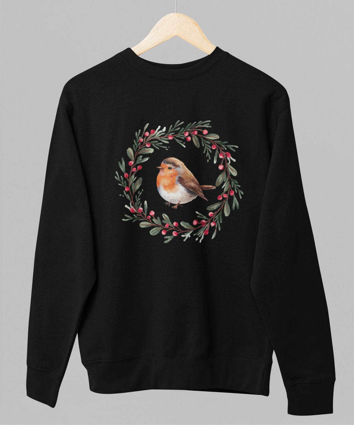 Melns UNISEX džemperis bez kapuces "Ziemassvētku putniņš"