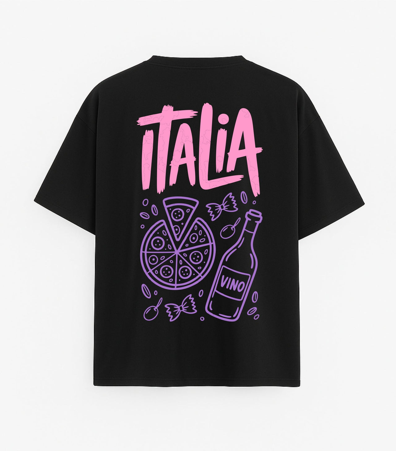 JUODI OVERSIZED MARŠKINĖLIAI "ITALIJOS SKONIAI"