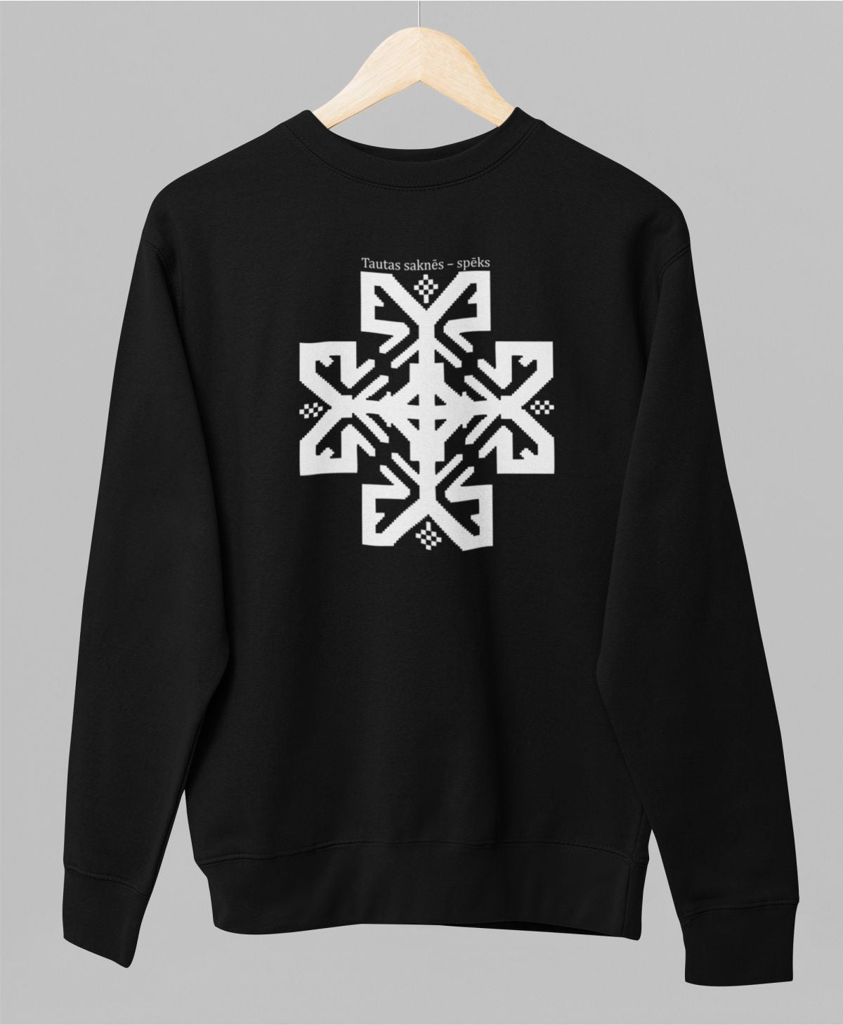 Melns UNISEX džemperis bez kapuces "Tautas saknēs – spēks"