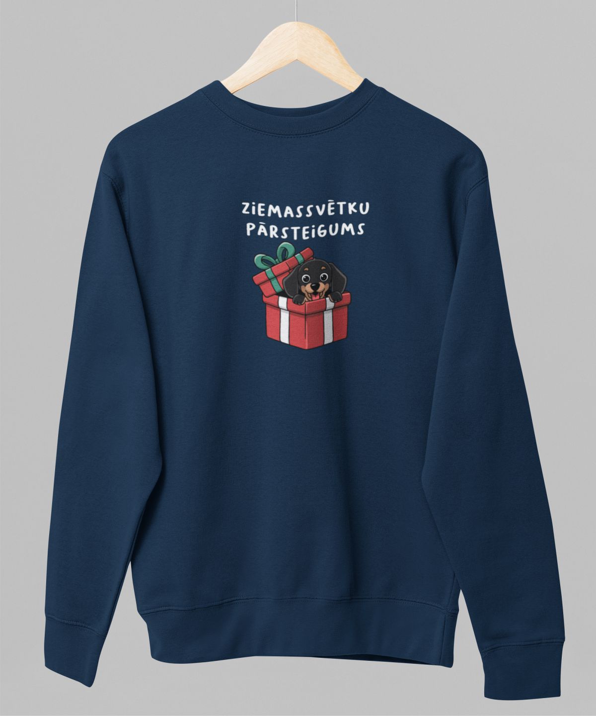 Zils UNISEX džemperis bez kapuces "Ziemassvētku pārsteigums"