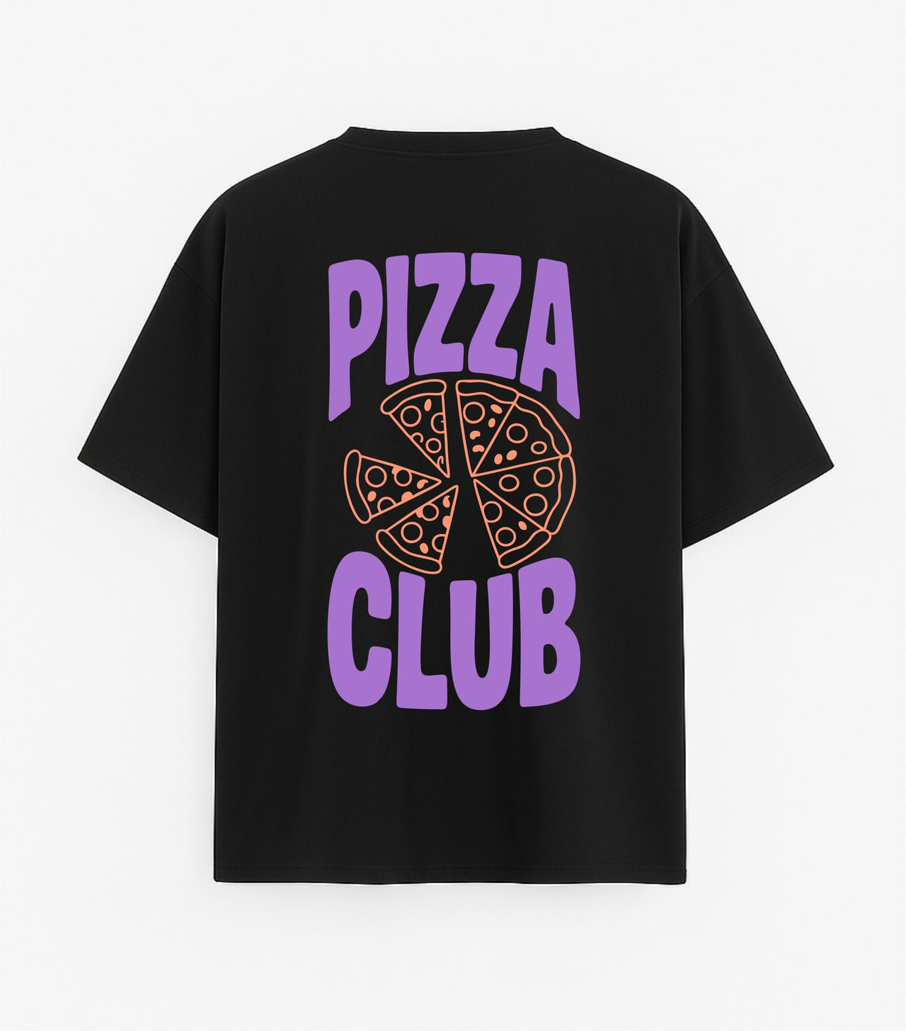 Oversized black T-shirt "Pizza club"