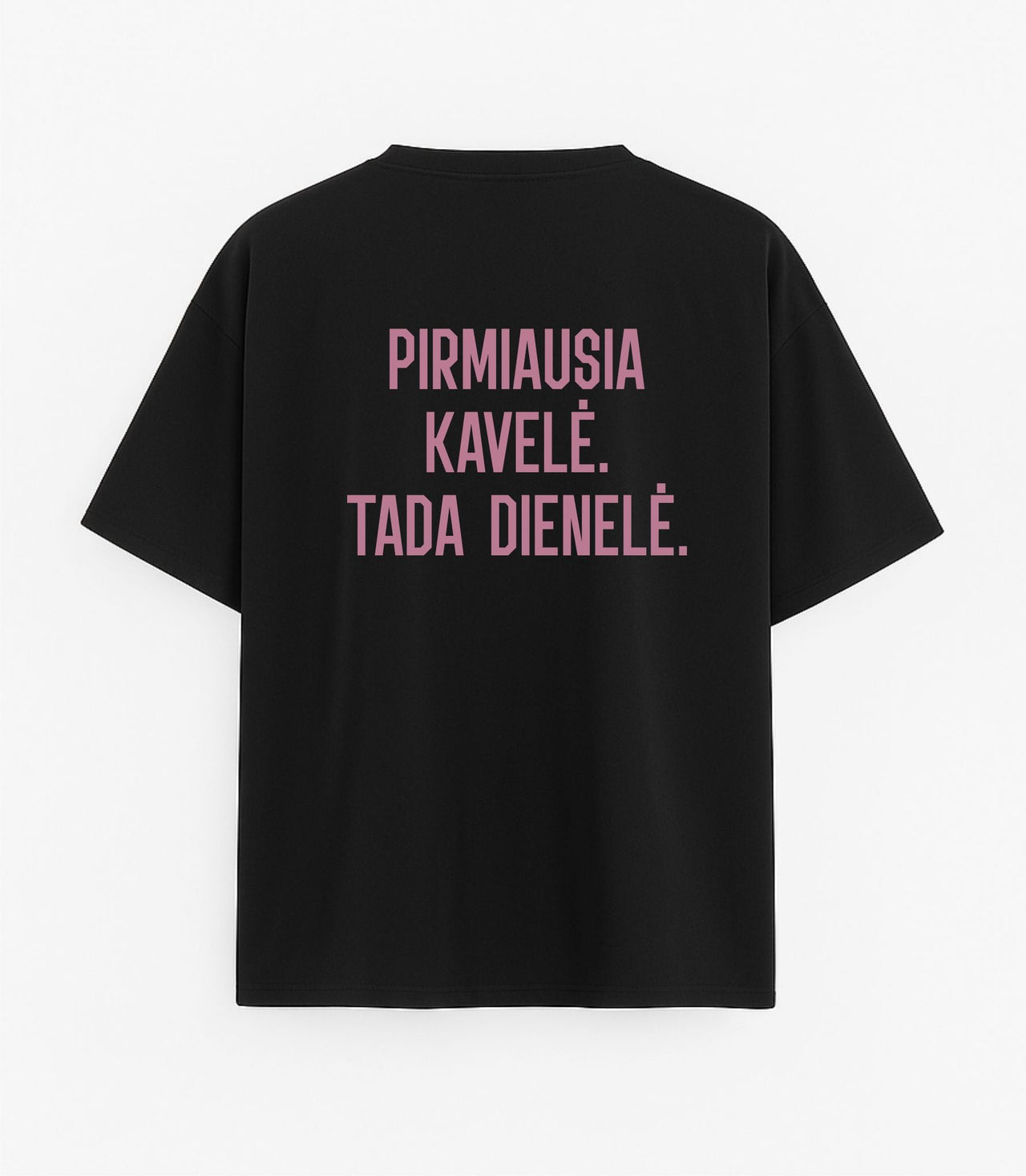 JUODI OVERSIZED MARŠKINĖLIAI "PIRMIAUSIA KAVELĖ"