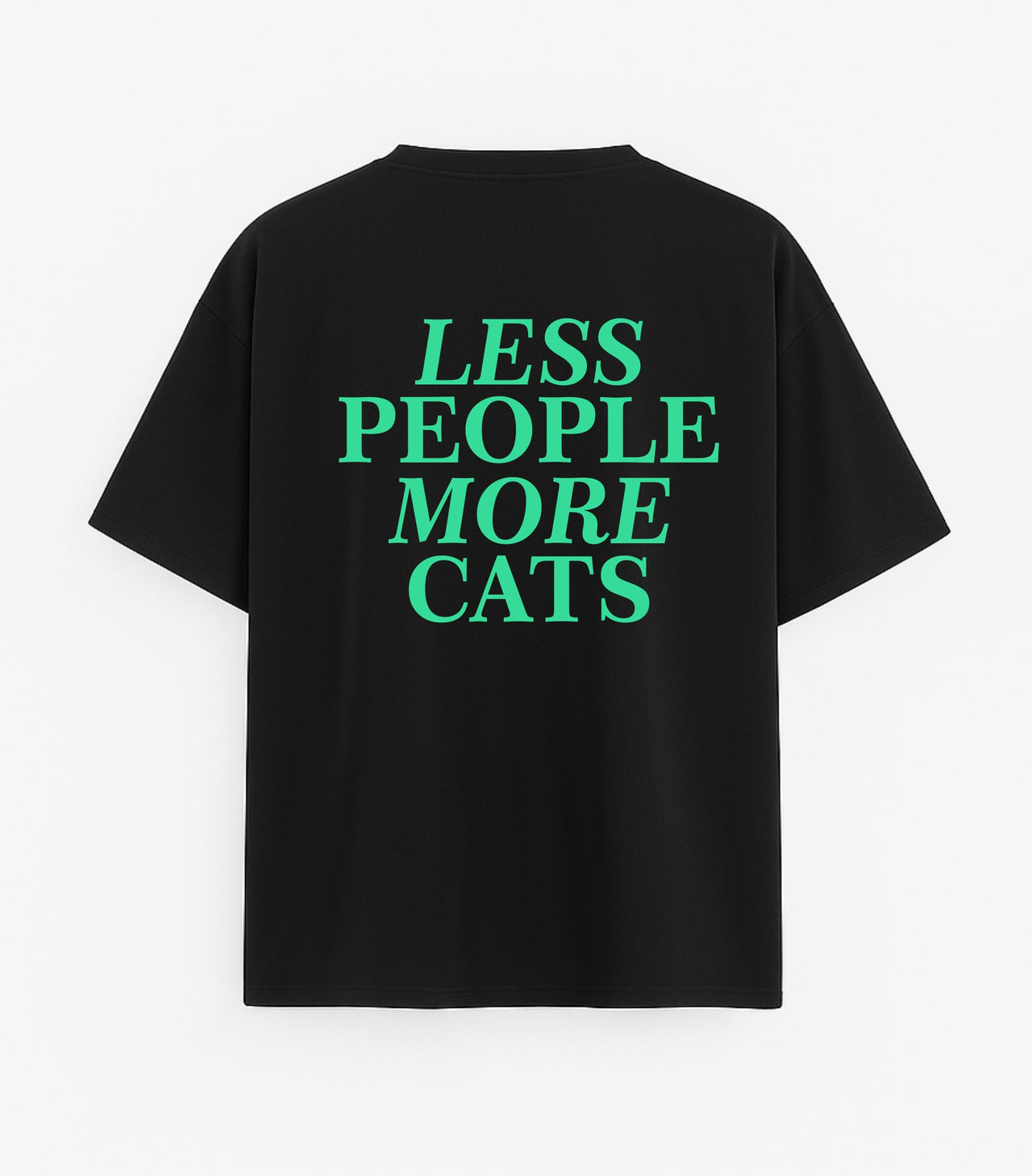 Oversized black T-shirt "Less people more cats"