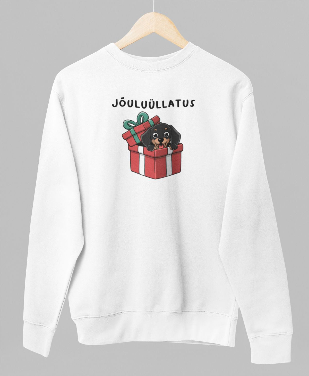 Valge UNISEX pusaer ilma kapuutsita "Jõuluüllatus"