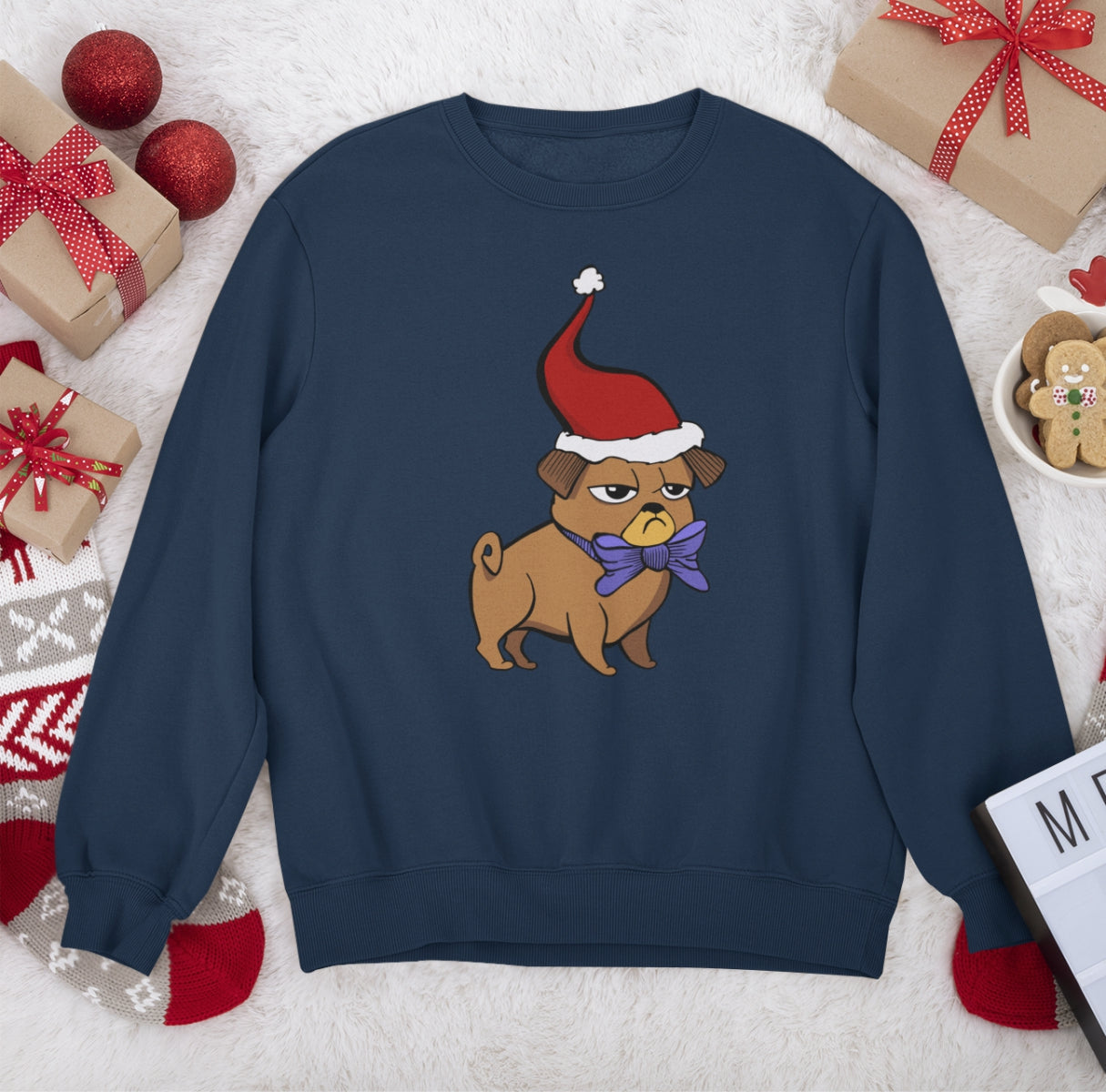 Zils UNISEX džemperis bez kapuces "Ziemassvētku noskaņiņa"