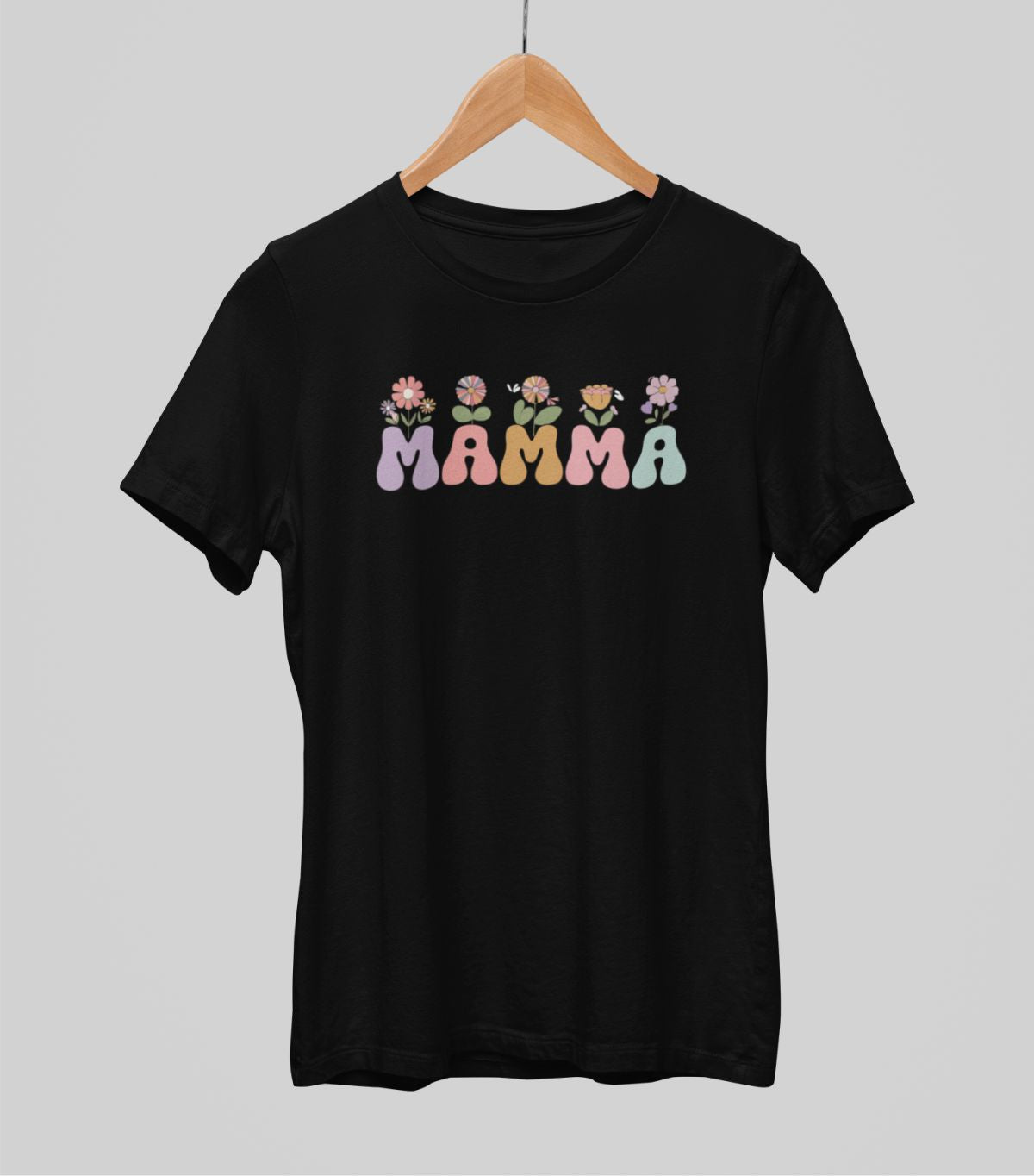 Melni UNISEX krekli "Mamma ar puķēm"