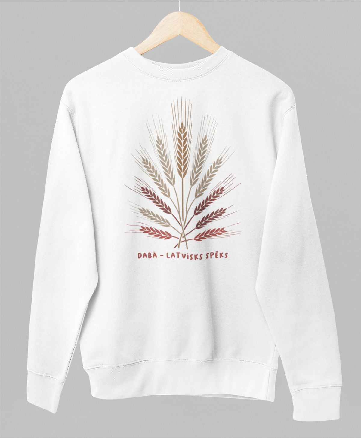 Balts UNISEX džemperis bez kapuces "Dabā – latvisks spēks"
