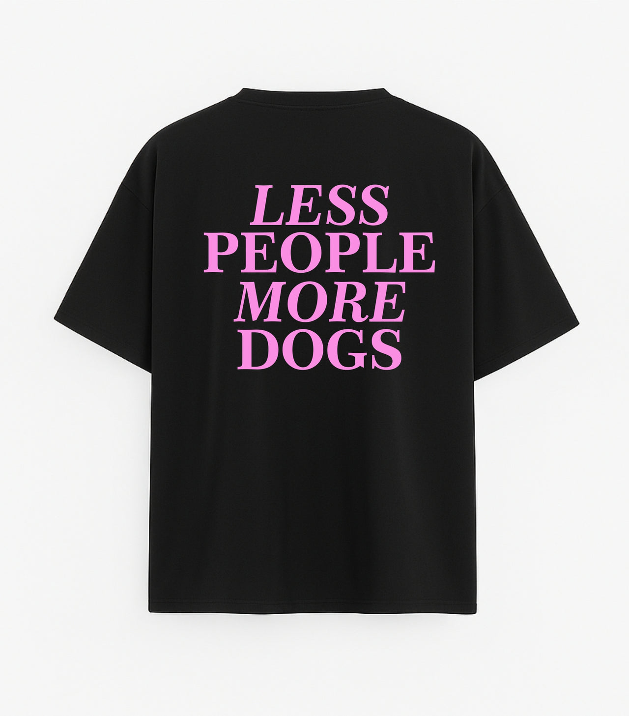 Oversized black T-shirt "Less people more dogs"