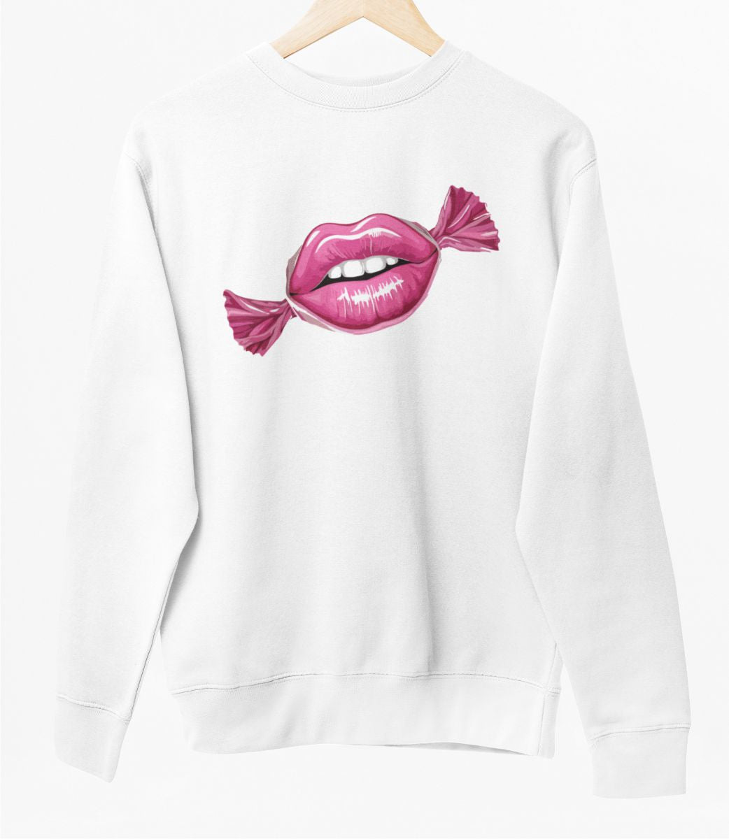 Vit UNISEX tröja “Kuss wie Bonbon”