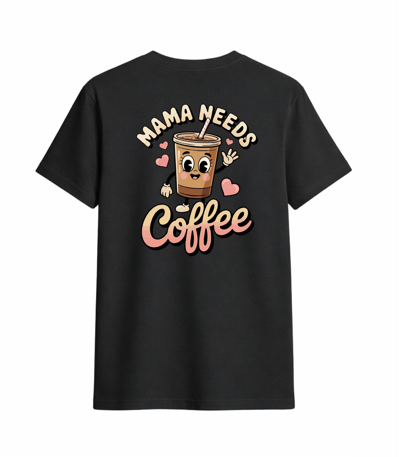 JUODI KLASIKINIAI UNISEX MARŠKINĖLIAI "MAMA NEEDS COFFEE"