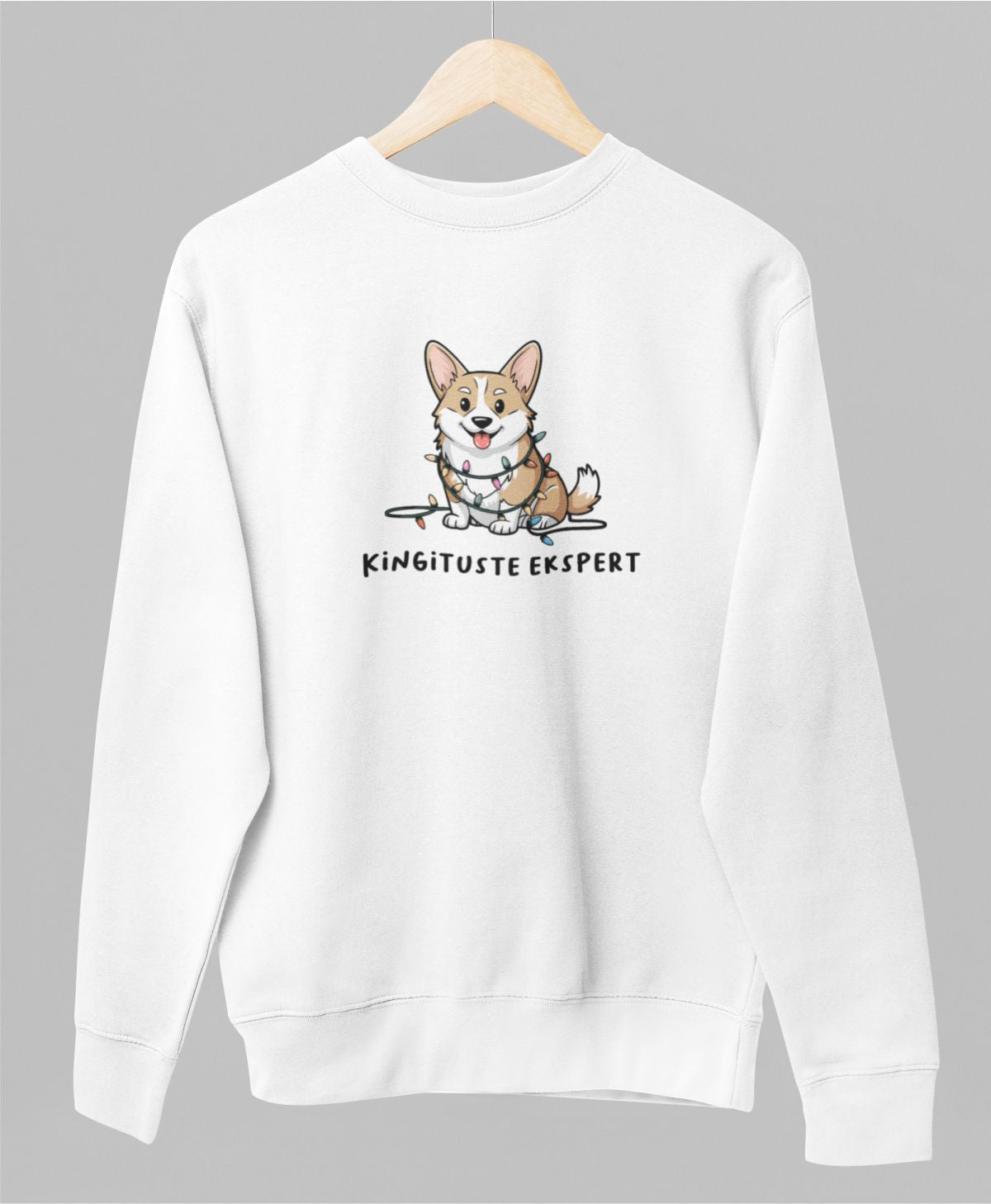 Valge UNISEX pusaer ilma kapuutsita "Kingituste ekspert"