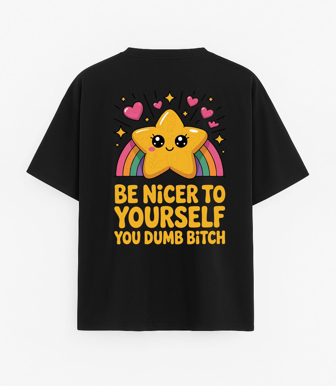 JUODI OVERSIZED MARŠKINĖLIAI "BE NICER TO YOURSELF"