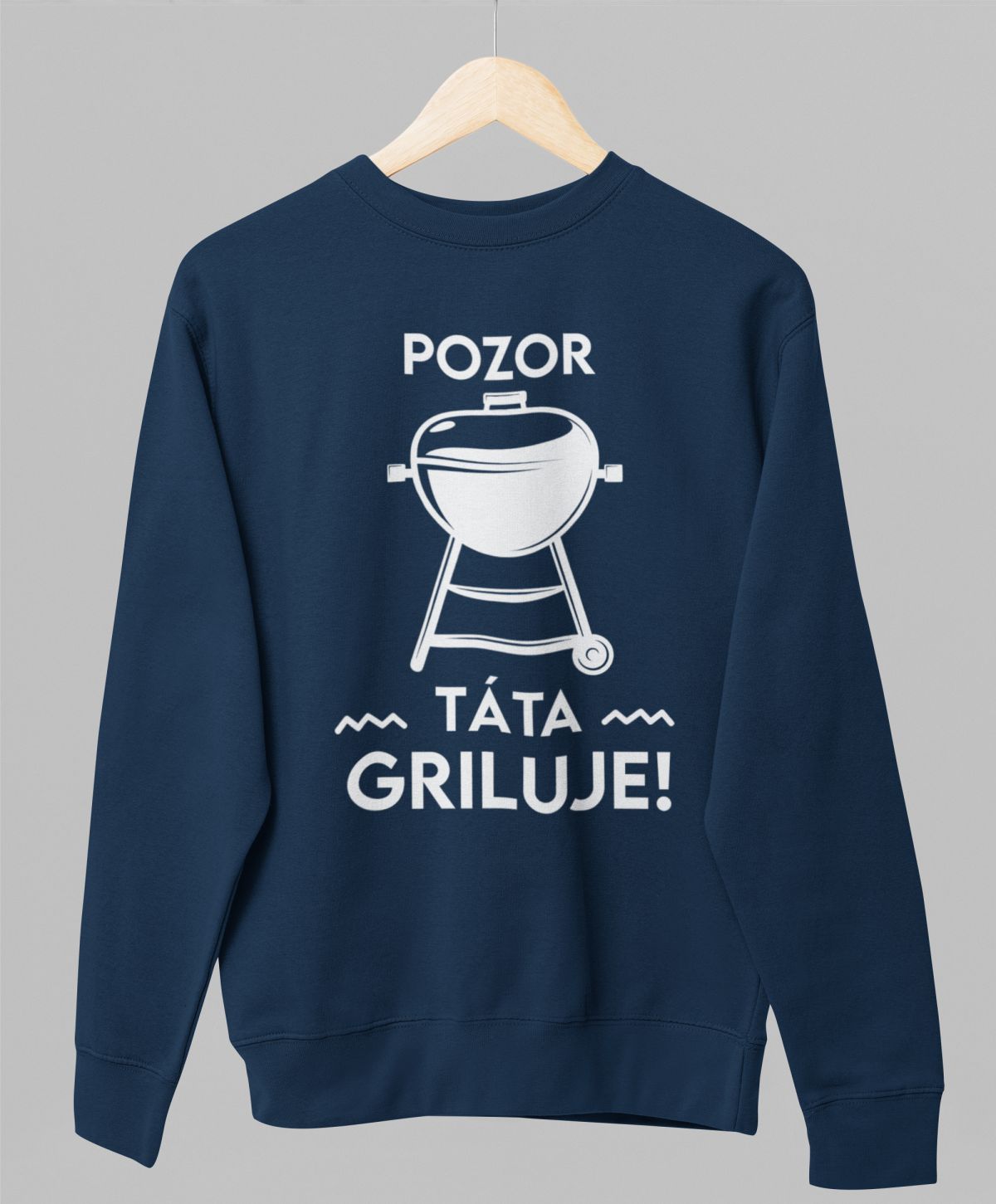 Modrá unisex mikina "Pozor, táta griluje!"