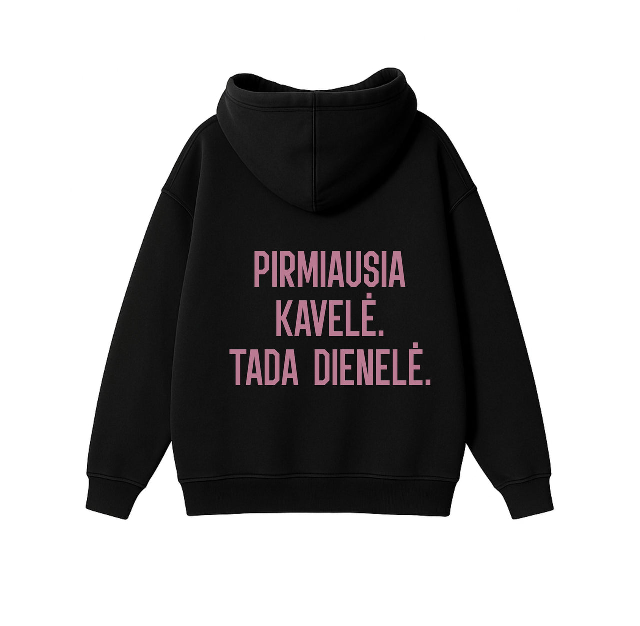 JUODAS OVERSIZED STOROS MEDŽIAGOS DŽEMPERIS "PIRMIAUSIA KAVELĖ"
