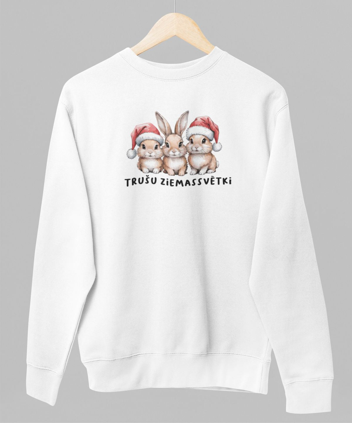 Balts UNISEX džemperis bez kapuces "Trušu Ziemassvētki"