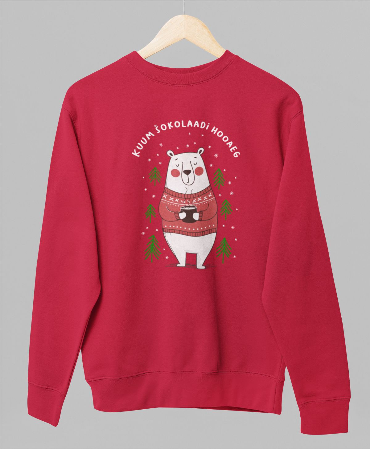 Punane UNISEX pusaer ilma kapuutsita "Kuum šokolaadi hooaeg"