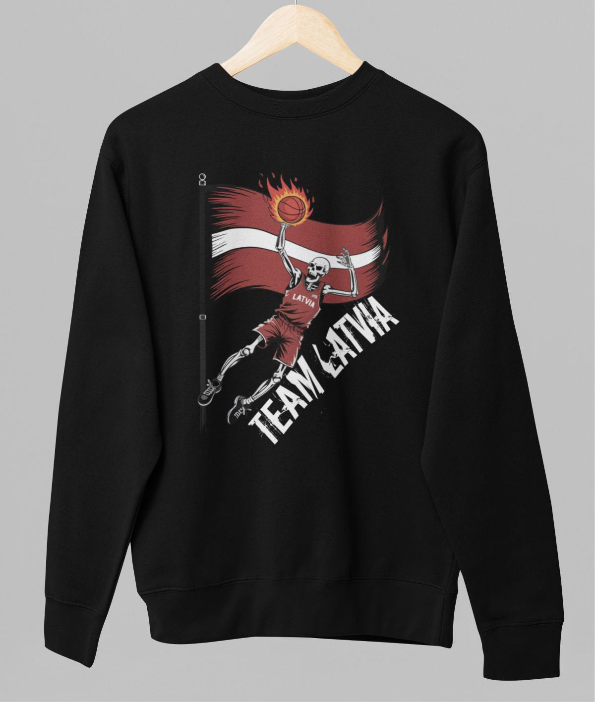 Melns UNISEX džemperis bez kapuces "Team Latvia"