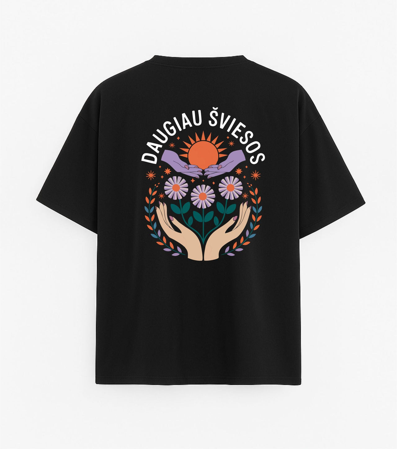 JUODI OVERSIZED MARŠKINĖLIAI "DAUGIAU ŠVIESOS"