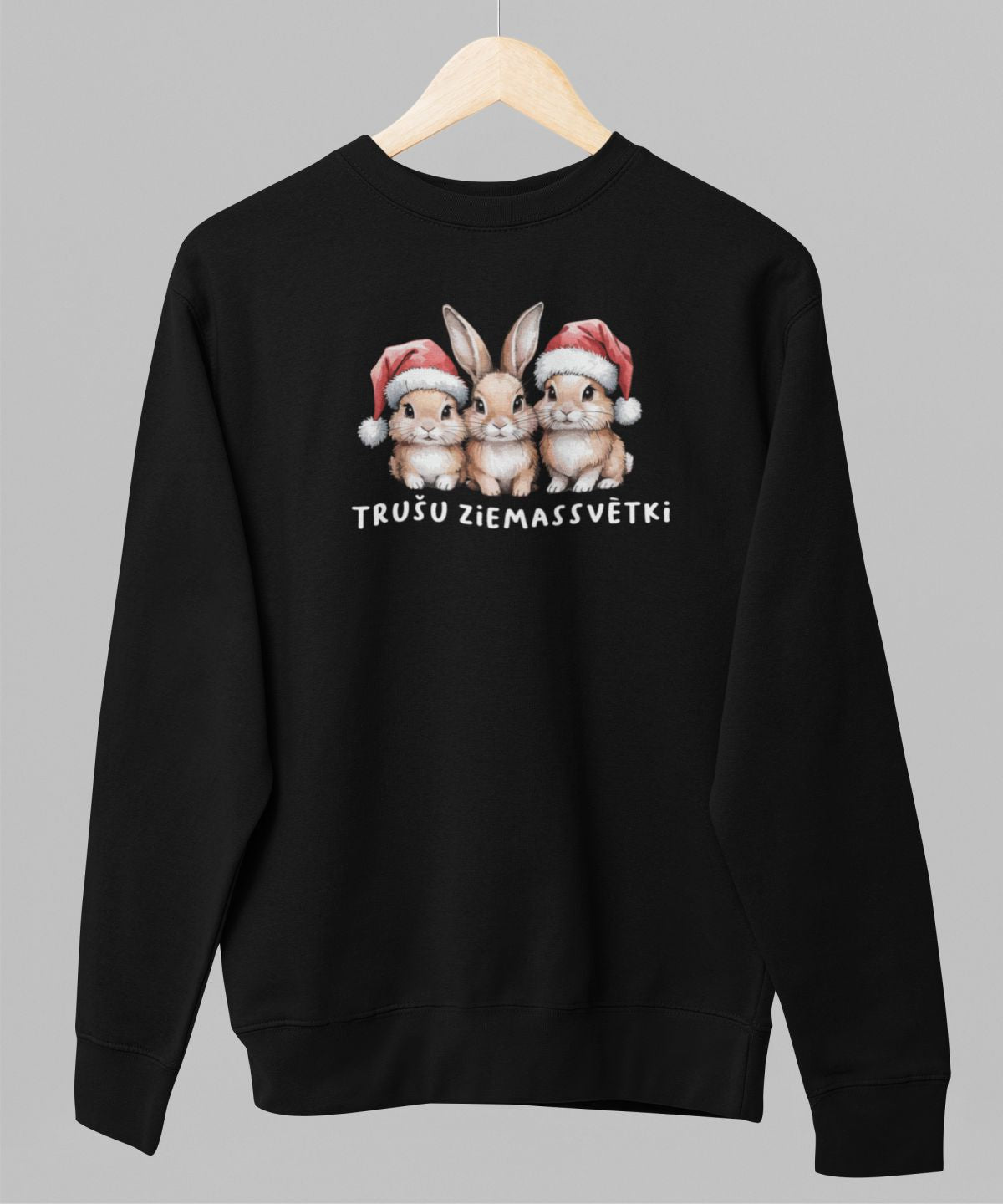 Melns UNISEX džemperis bez kapuces "Trušu Ziemassvētki"