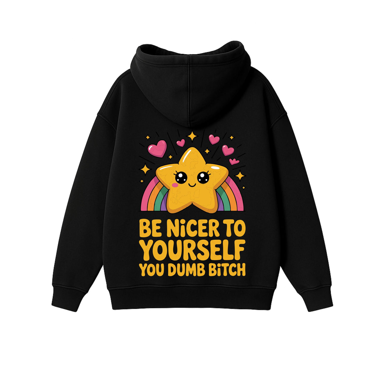 JUODAS OVERSIZED STOROS MEDŽIAGOS DŽEMPERIS "BE NICER TO YOURSELF"