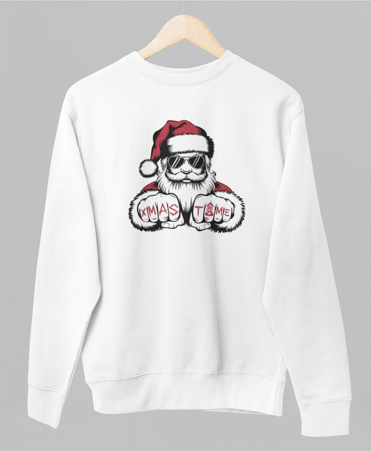 Valge UNISEX pusaer ilma kapuutsita "Lahe jõuluvana"