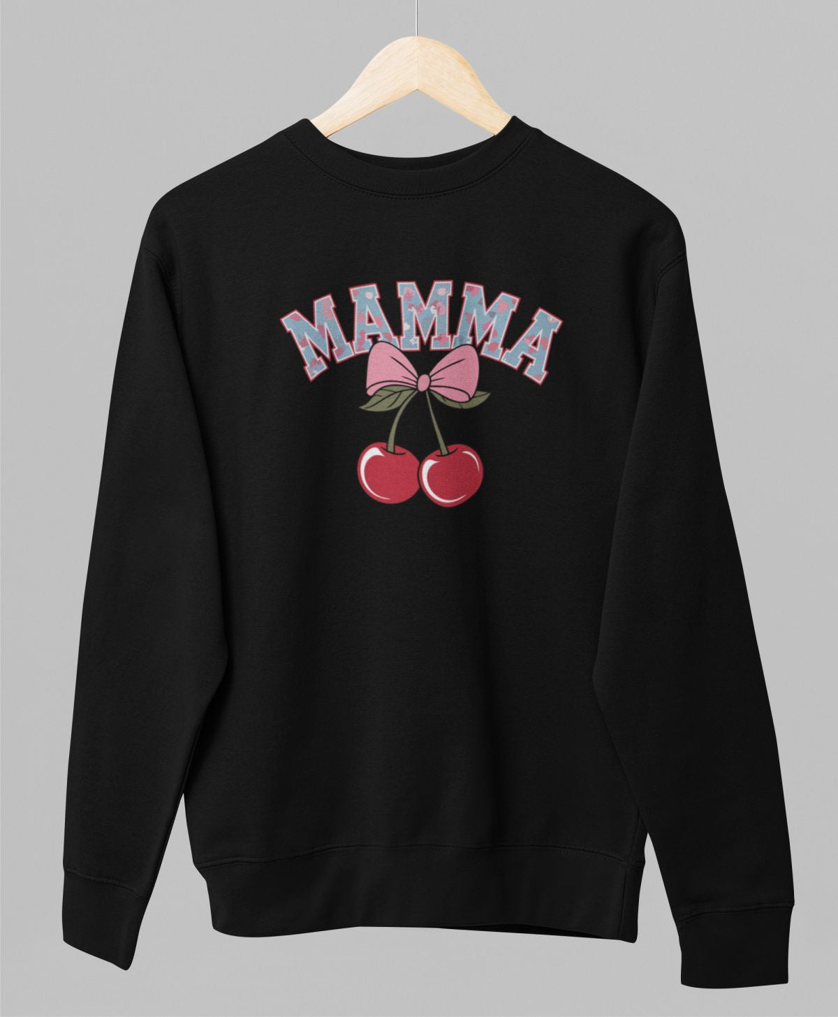 Melns UNISEX džemperis bez kapuces "Mamma ķirsis"